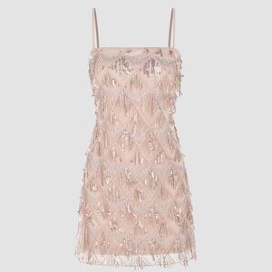 NWT Square Neck Sequin Tassel Dress